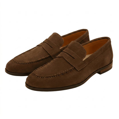 Hommes Mocassins à Bride Transversale et Couture en Relief Brun