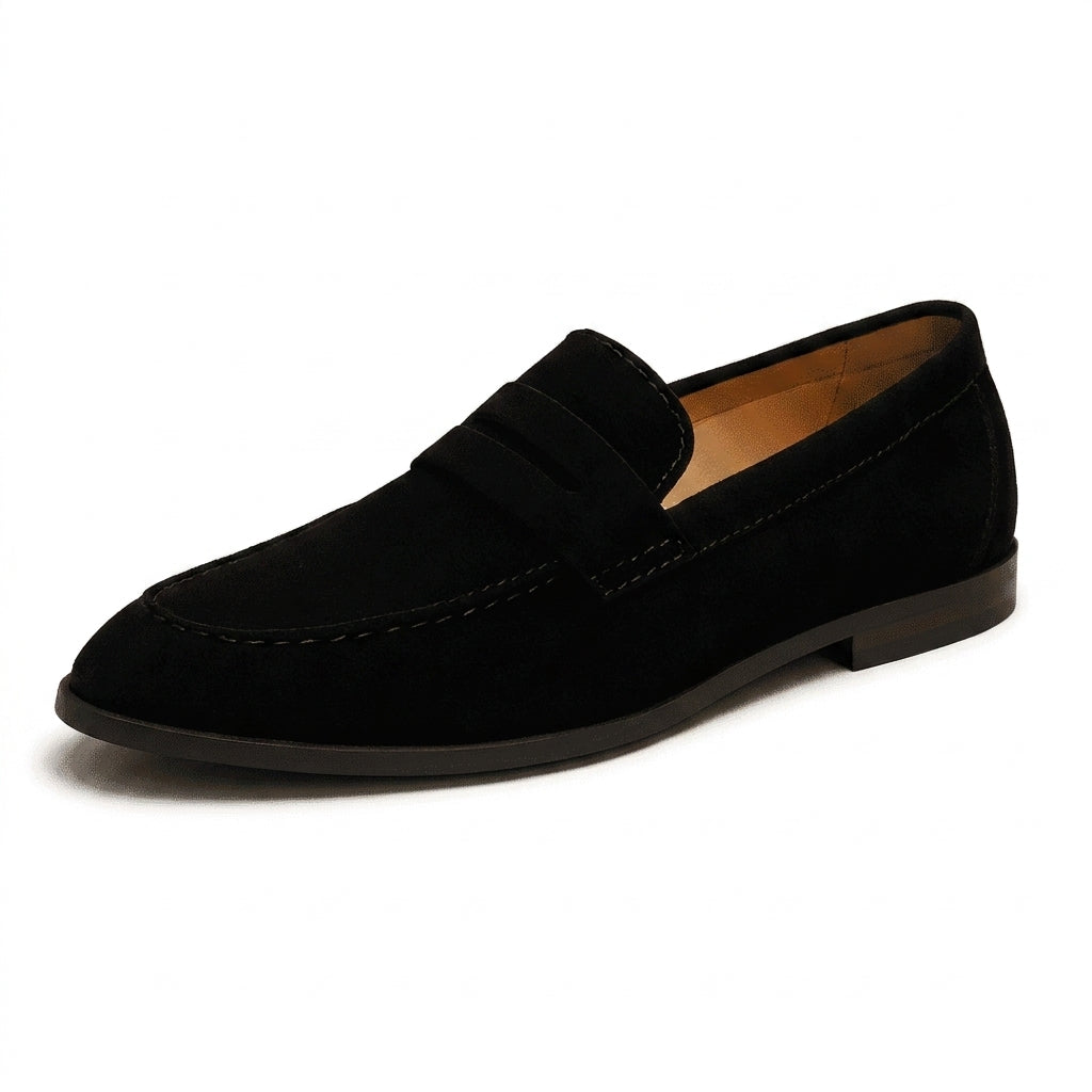 Hommes Mocassins à Bride Transversale et Couture en Relief Noir