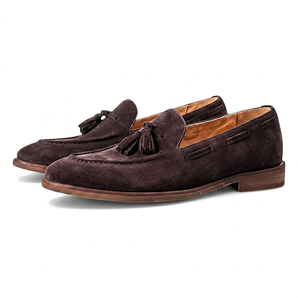 Hommes Mocassins à Glands avec Coutures sur le Plateau et Lacets Latéraux Marron