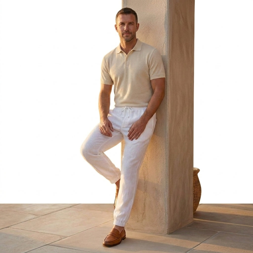 Hommes Pantalon de jogging avec cordon de serrage et chevilles élastiquées Blanc