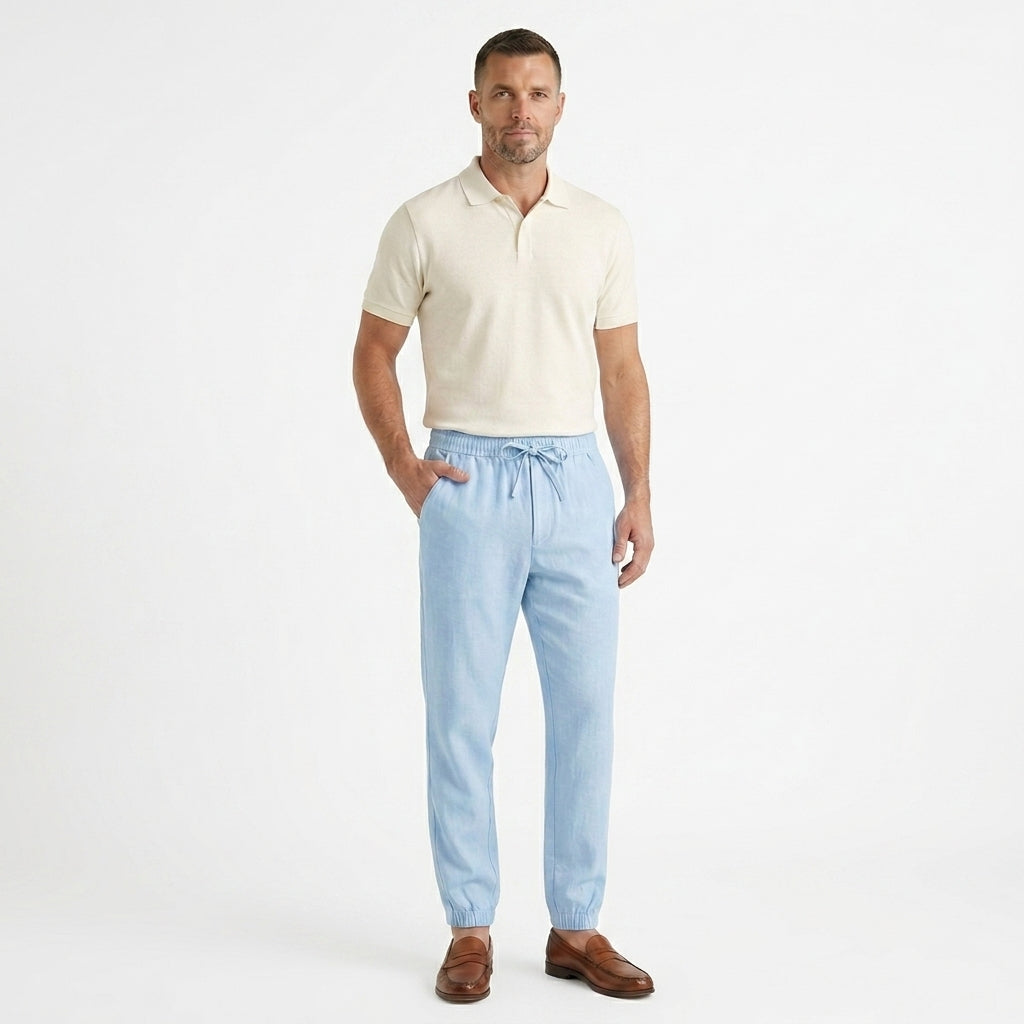 Hommes Pantalon de jogging avec cordon de serrage et chevilles élastiquées Bleu Ciel
