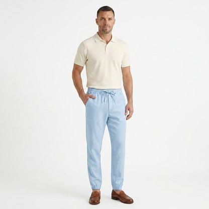 Hommes Pantalon de jogging avec cordon de serrage et chevilles élastiquées Bleu Ciel