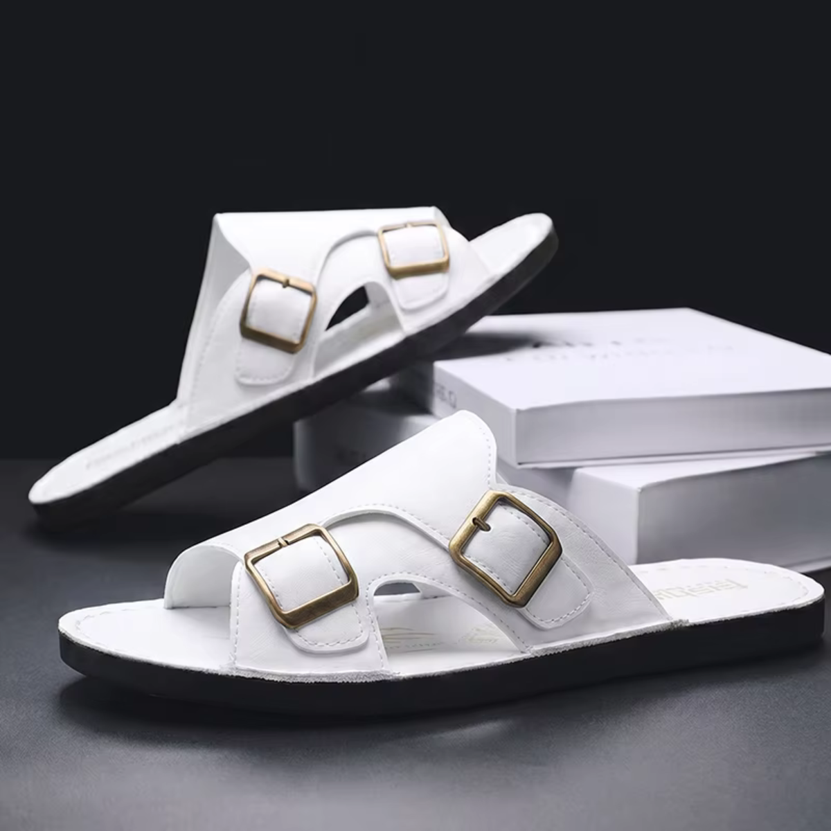 Hommes Sandales à Double Bride et Boucles Métalliques 6