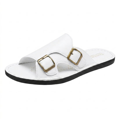 Hommes Sandales à Double Bride et Boucles Métalliques Blanc