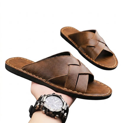 Hommes Sandales à glissière à brides croisées Marron