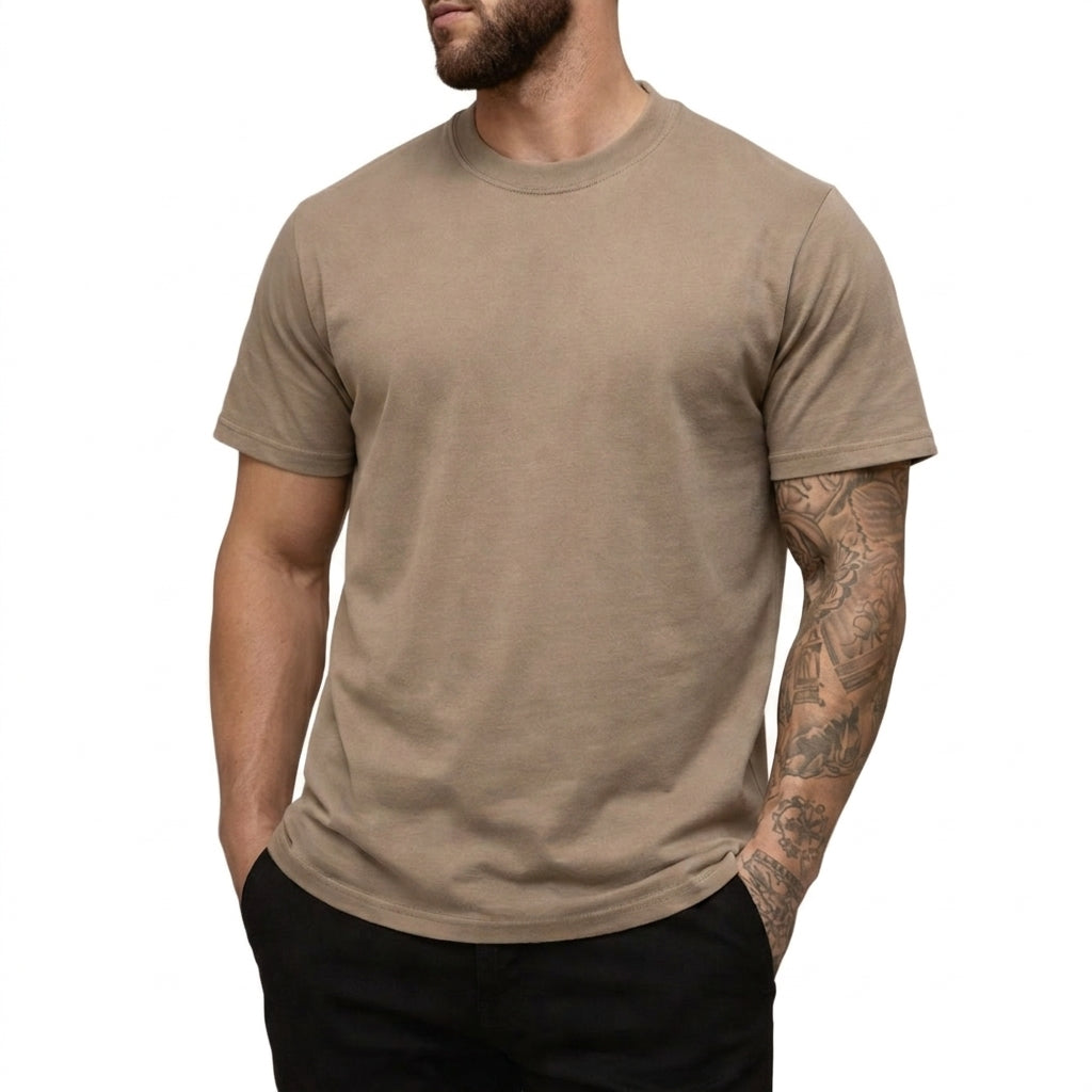 Hommes T-shirt à col rond et manches courtes Kaki
