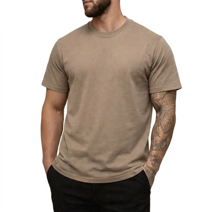 Hommes T-shirt à col rond et manches courtes Kaki