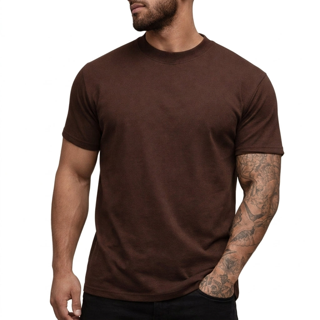 Hommes T-shirt à col rond et manches courtes Marron