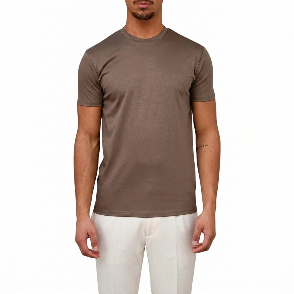 Hommes T-shirt à col rond et manches courtes Marron
