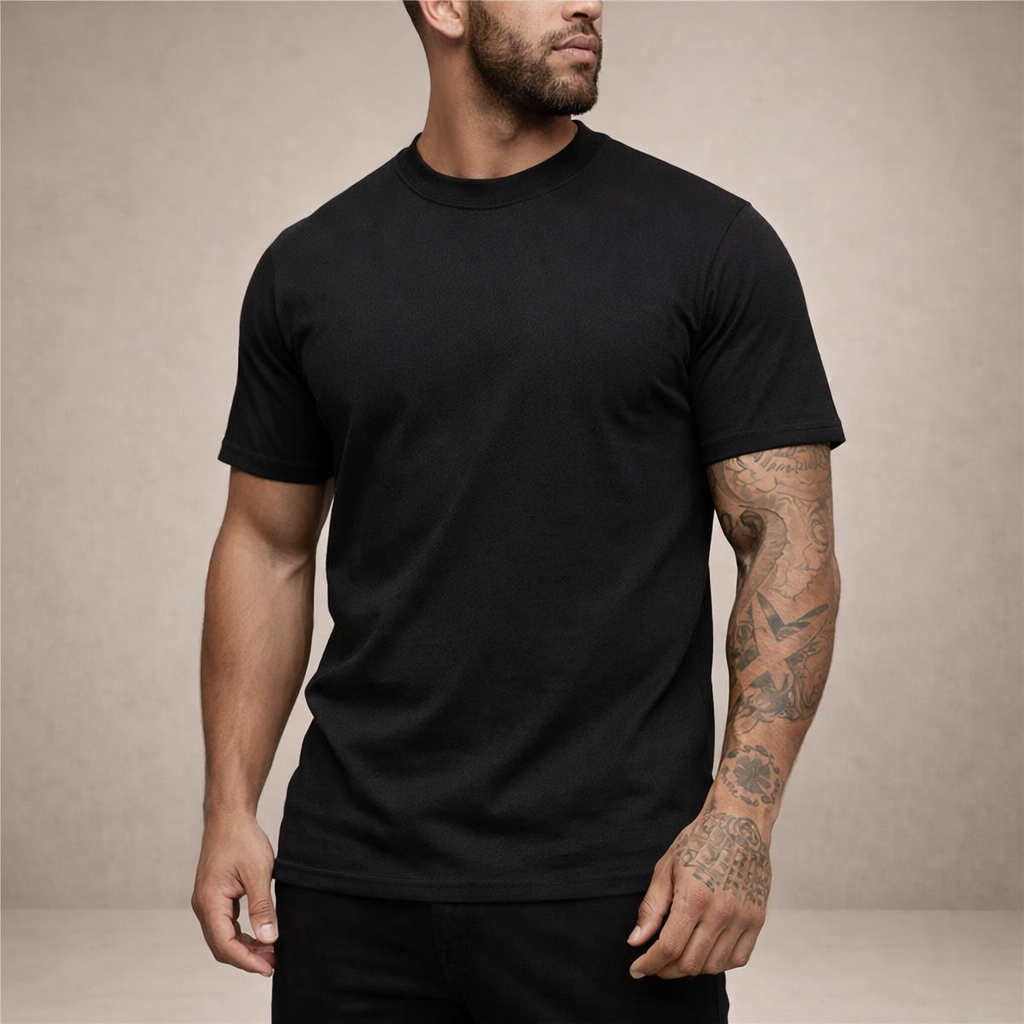 Hommes T-shirt à col rond et manches courtes Noir