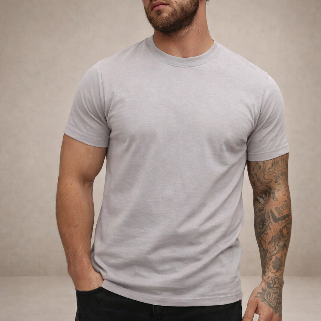 Hommes T-shirt à col rond et manches courtes Gris