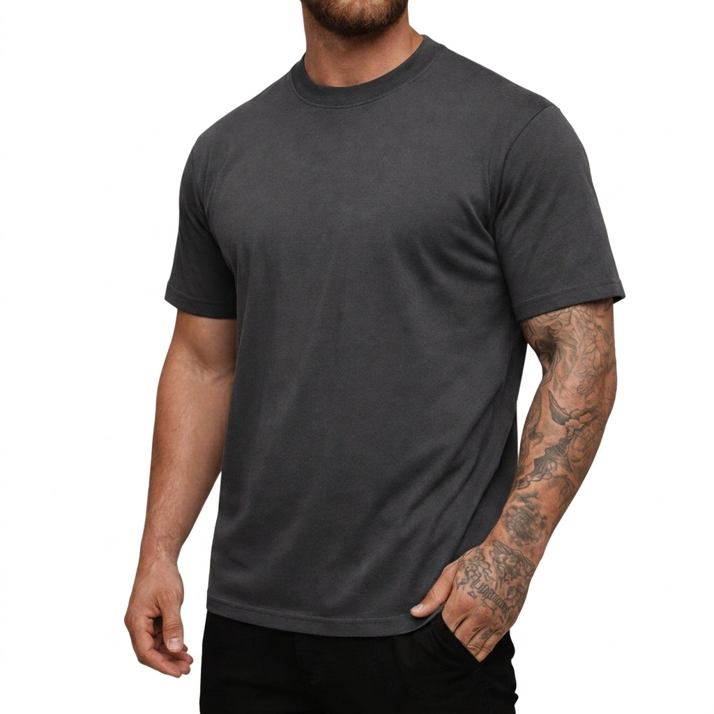Hommes T-shirt à col rond et manches courtes Gris Foncé