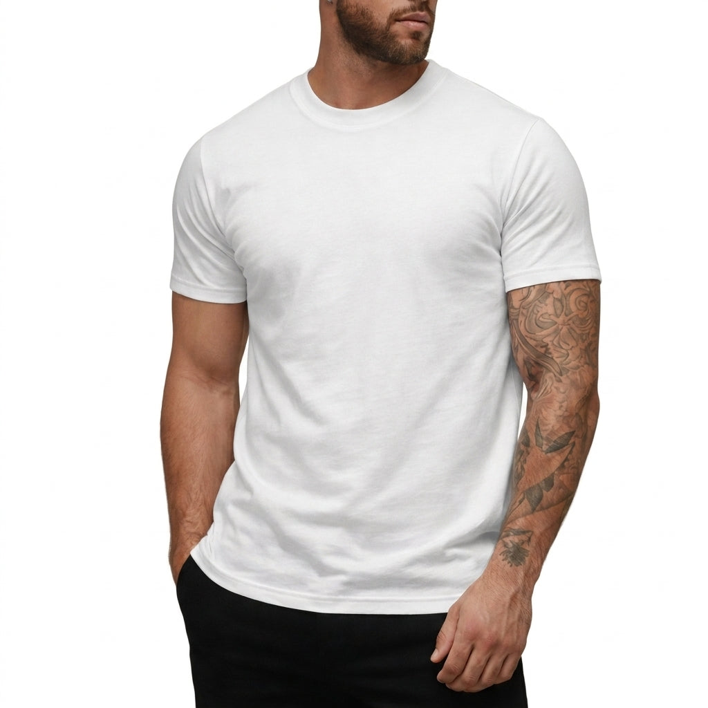 Hommes T-shirt à col rond et manches courtes Blanc