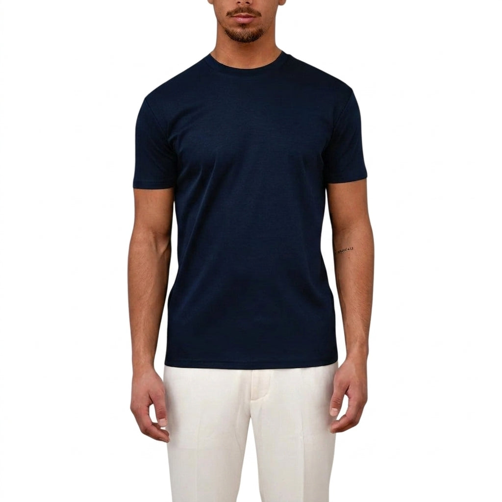 Hommes T-shirt à col rond et manches courtes Bleu Marine