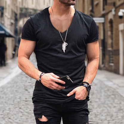 Hommes T-shirt à manches courtes et col en V Noir
