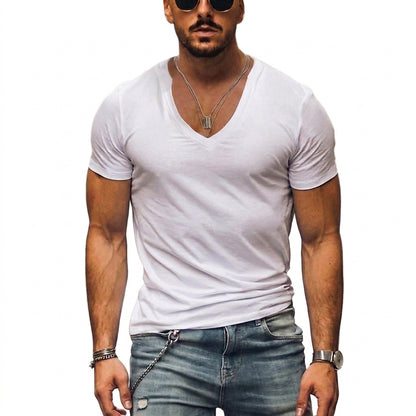 Hommes T-shirt à manches courtes et col en V Blanc