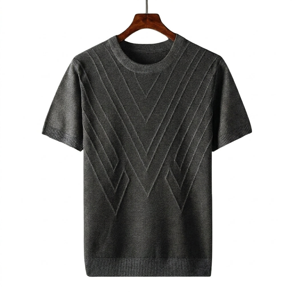 Hommes T shirt en maille à col rond et motifs géométriques en relief Gris