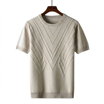 Hommes T shirt en maille à col rond et motifs géométriques en relief Abricot