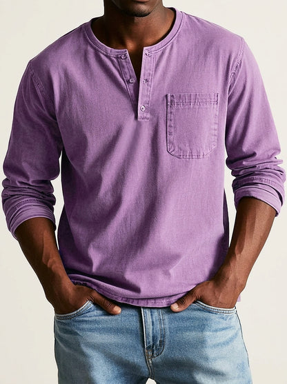 Hommes - T-shirt henley à manches longues avec poche poitrine Violet