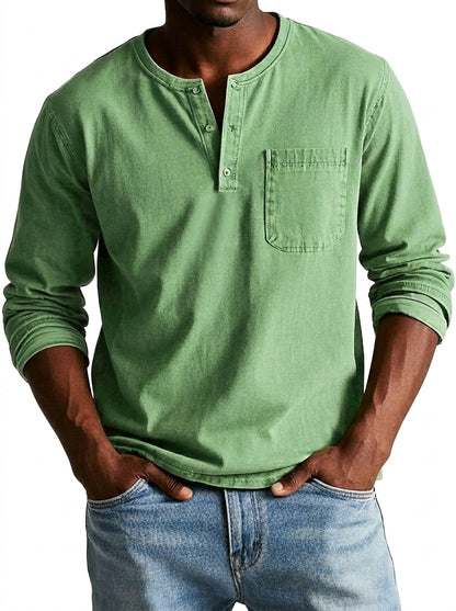 Hommes - T-shirt henley à manches longues avec poche poitrine Vert