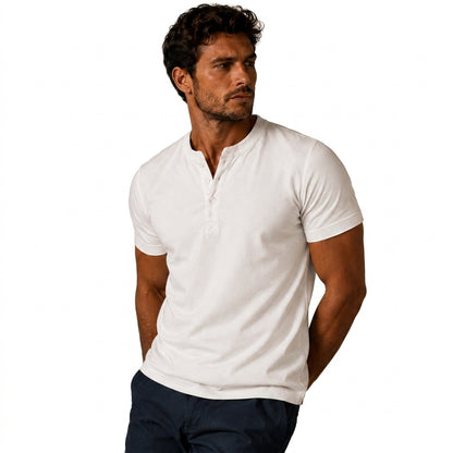Hommes T shirt henley manches courtes patte de boutonnage trois boutons 3