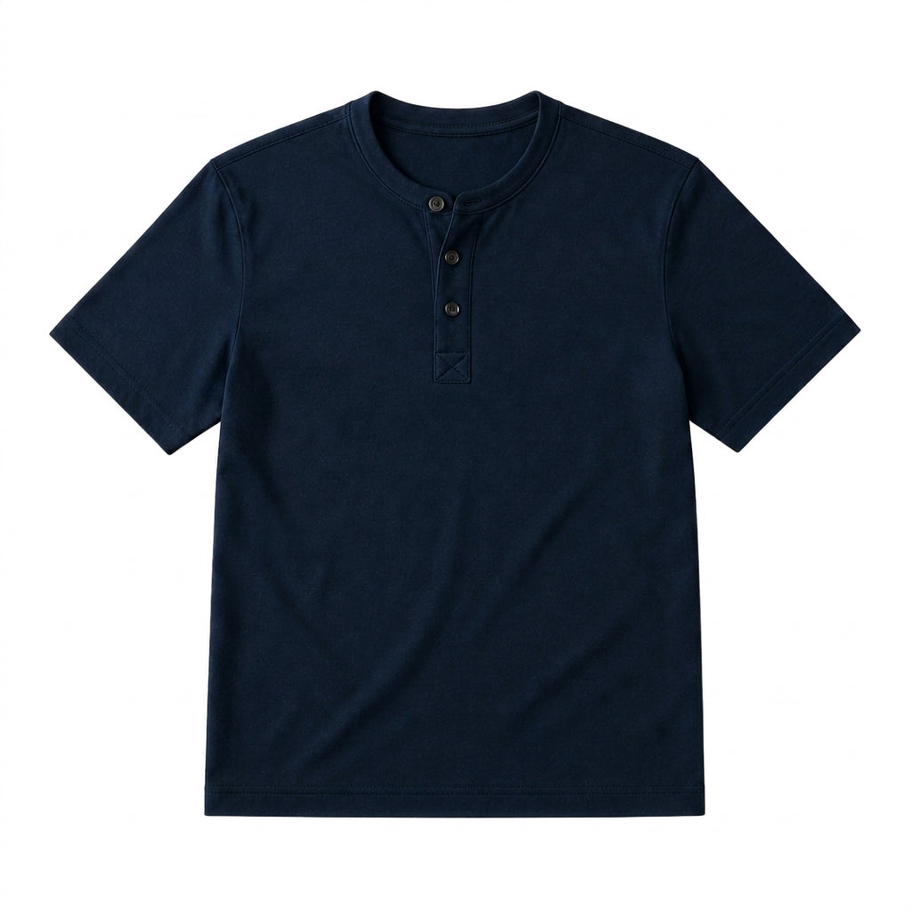 Hommes T shirt henley manches courtes patte de boutonnage trois boutons 1