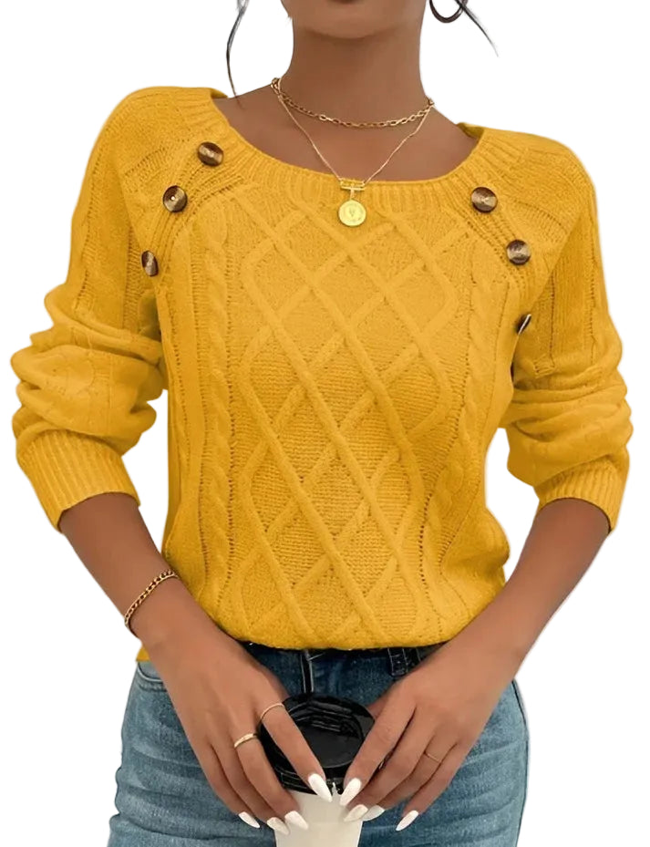 Pull femme en maille torsadée avec détail de boutons