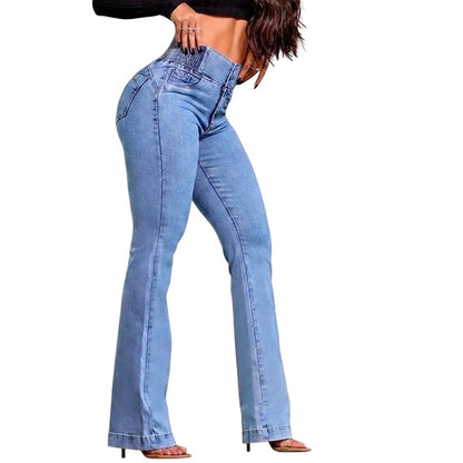 Jean évasé taille haute pour femme 1