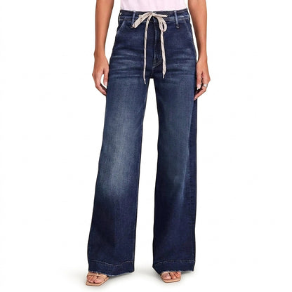 Jean large taille haute pour femme avec cordon de serrage 1