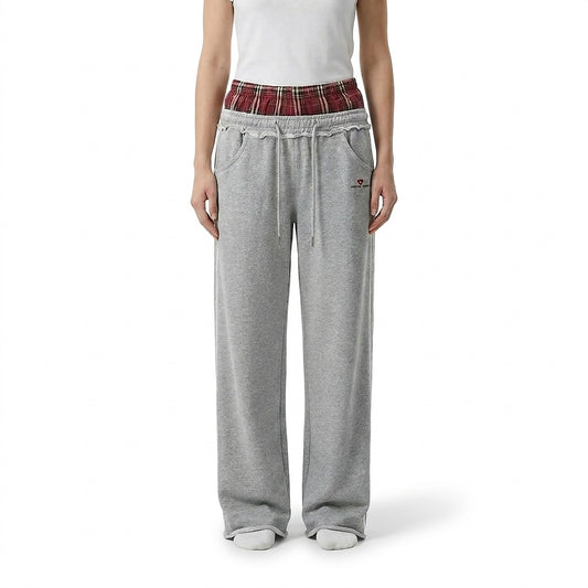 Joggers larges pour femme avec ceinture à carreaux 1
