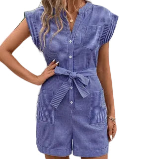Combinaison courte pour femme avec boutons et ceinture à nouer