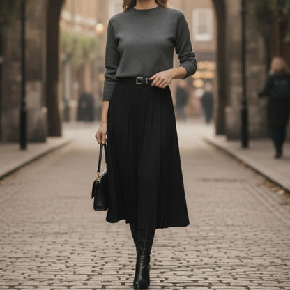 Jupe Femme Midi Plissée Ceinturée-Gigié