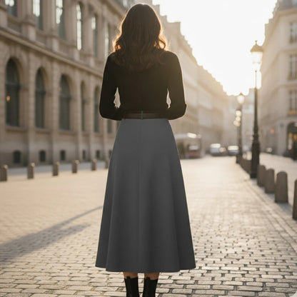 Jupe Femme Midi Plissée Ceinturée-Gigié