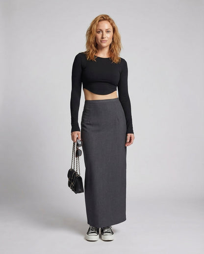 Jupe longue femme avec taille haute et silhouette droite-Female Skirts-Gigié
