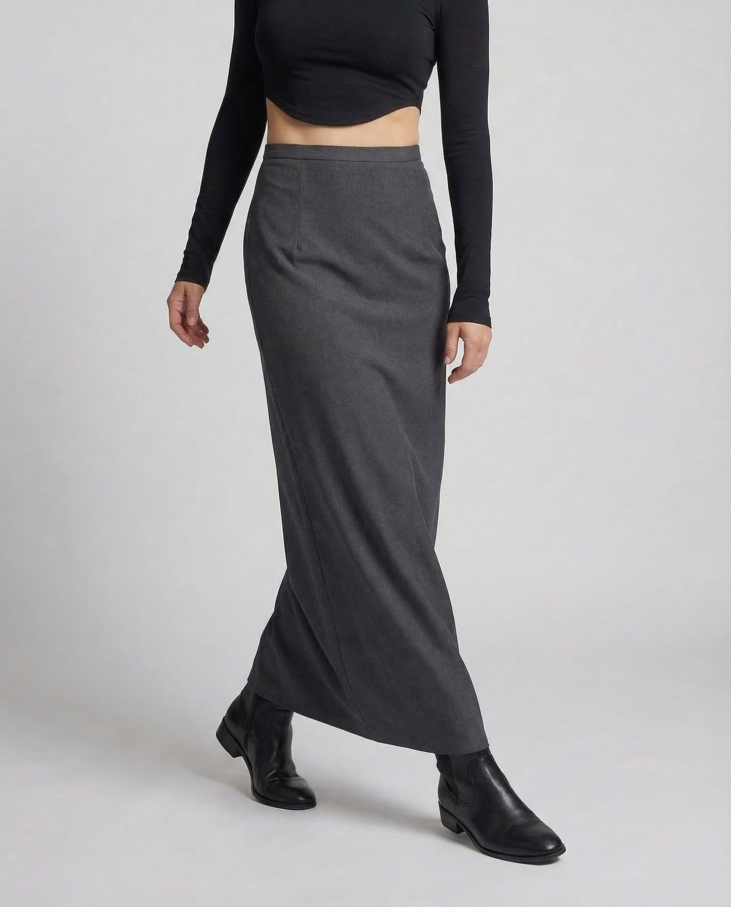 Jupe longue femme avec taille haute et silhouette droite-Female Skirts-Gigié