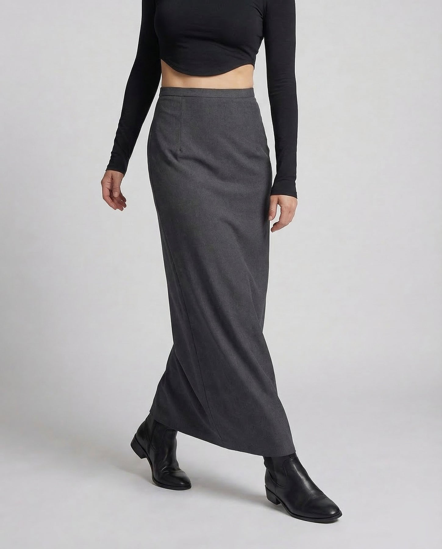 Jupe longue femme avec taille haute et silhouette droite-Female Skirts-Gigié