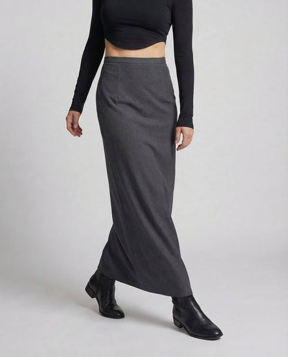 Jupe longue femme avec taille haute et silhouette droite-Female Skirts-Gigié