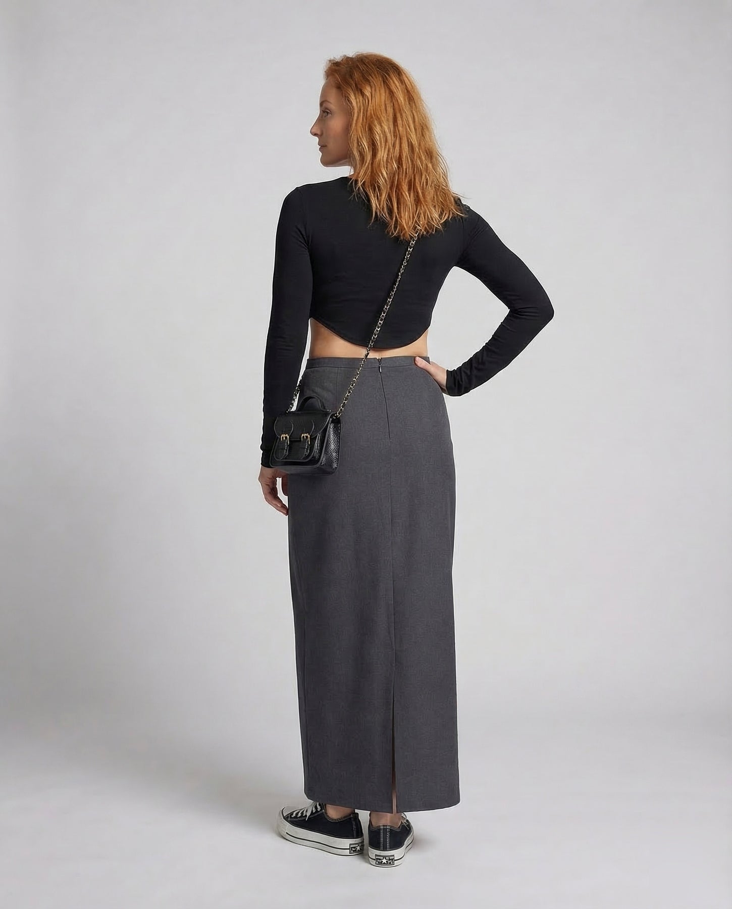 Jupe longue femme avec taille haute et silhouette droite-Female Skirts-Gigié
