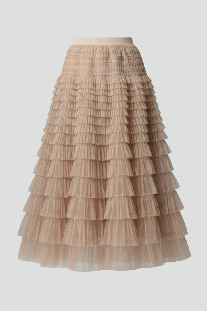 Jupe longue pour femme avec couches en mesh et taille élastique-Female Skirts-Gigié