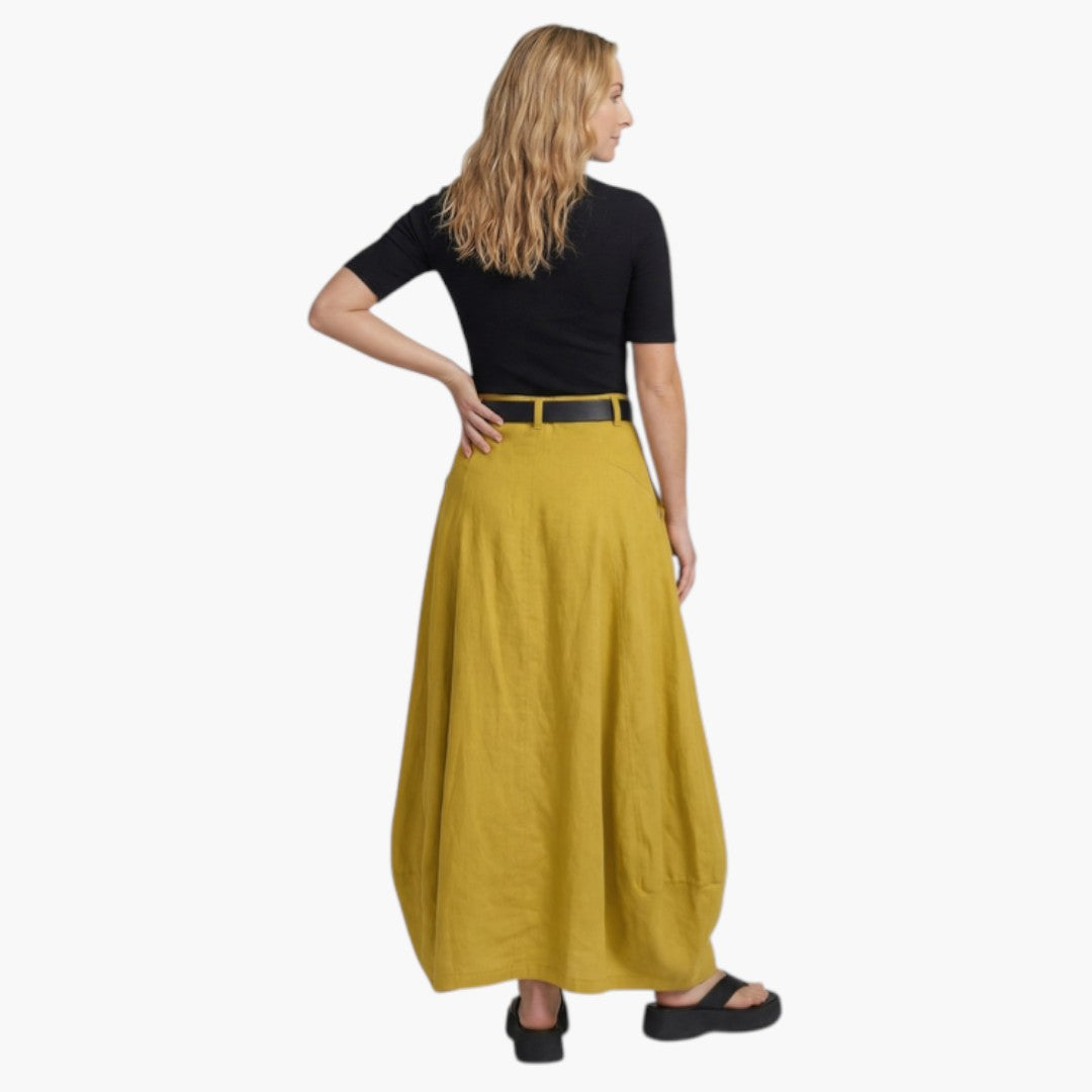 Jupe maxi femme taille haute avec passants de ceinture et poches latérales-Female Skirts-Gigié
