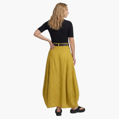 Jupe maxi femme taille haute avec passants de ceinture et poches latérales-Female Skirts-Gigié