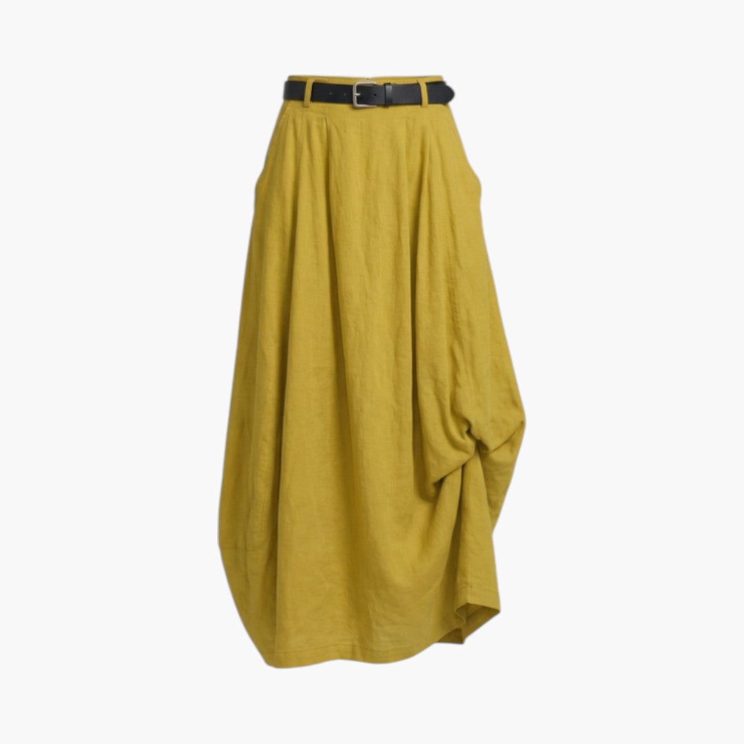Jupe maxi femme taille haute avec passants de ceinture et poches latérales-Female Skirts-Gigié