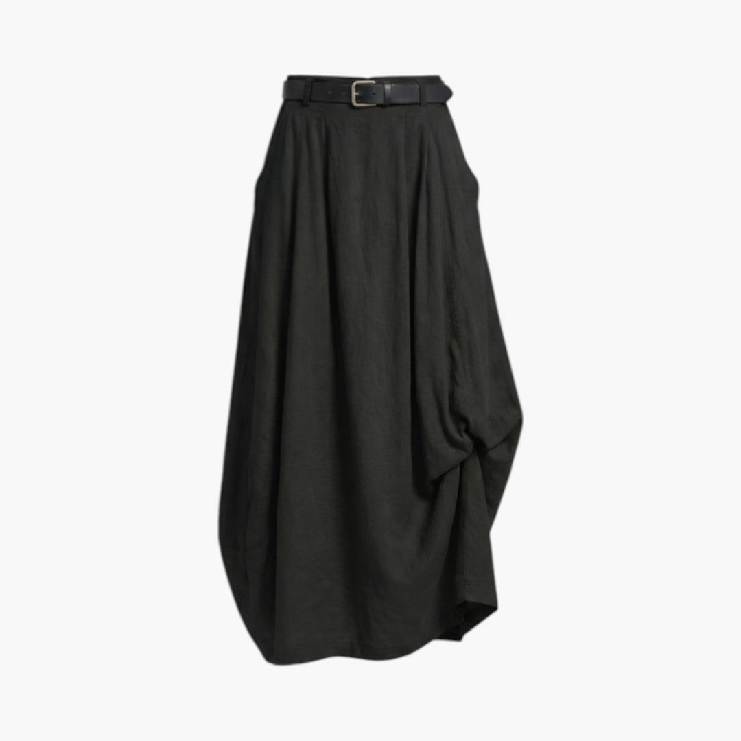Jupe maxi femme taille haute avec passants de ceinture et poches latérales-Female Skirts-Gigié
