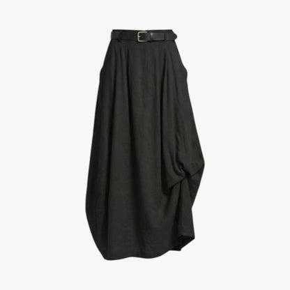 Jupe maxi femme taille haute avec passants de ceinture et poches latérales-Female Skirts-Gigié