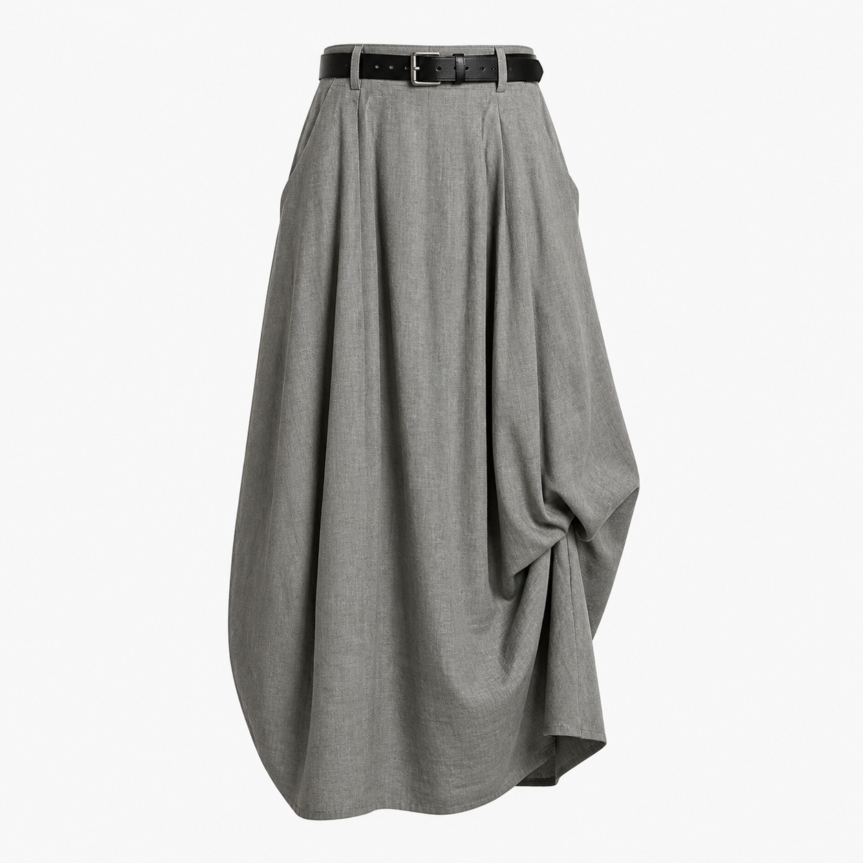 Jupe maxi femme taille haute avec passants de ceinture et poches latérales-Female Skirts-Gigié