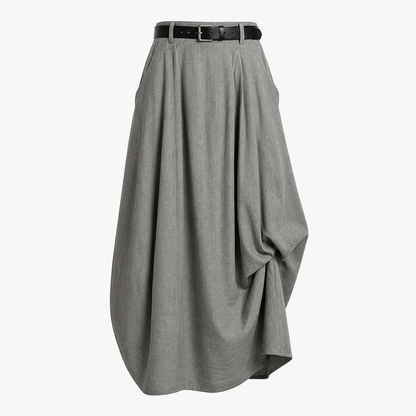 Jupe maxi femme taille haute avec passants de ceinture et poches latérales-Female Skirts-Gigié