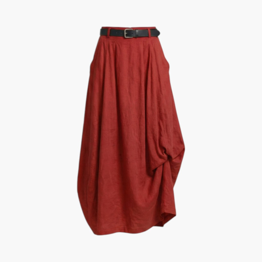 Jupe maxi femme taille haute avec passants de ceinture et poches latérales-Female Skirts-Gigié