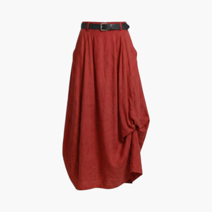Jupe maxi femme taille haute avec passants de ceinture et poches latérales-Female Skirts-Gigié