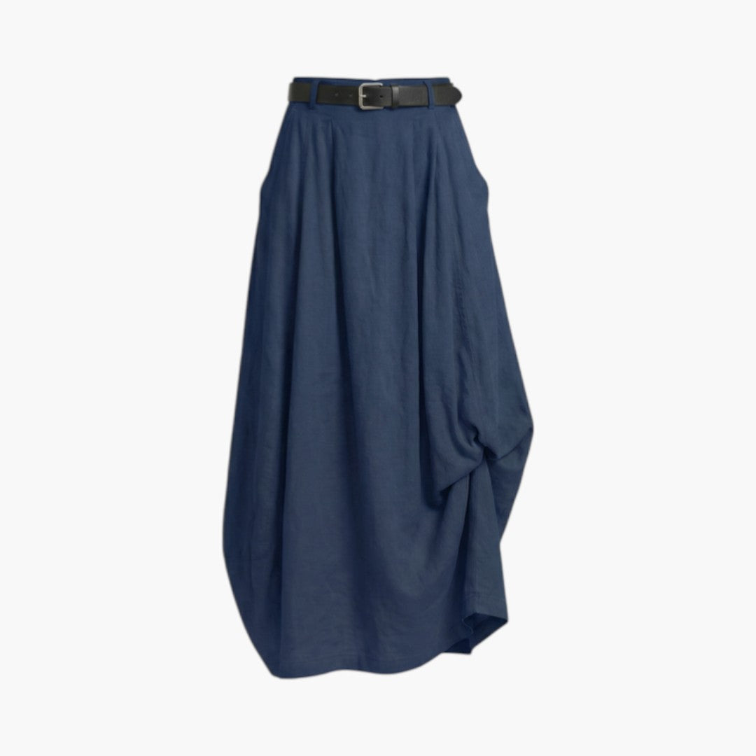 Jupe maxi femme taille haute avec passants de ceinture et poches latérales-Female Skirts-Gigié