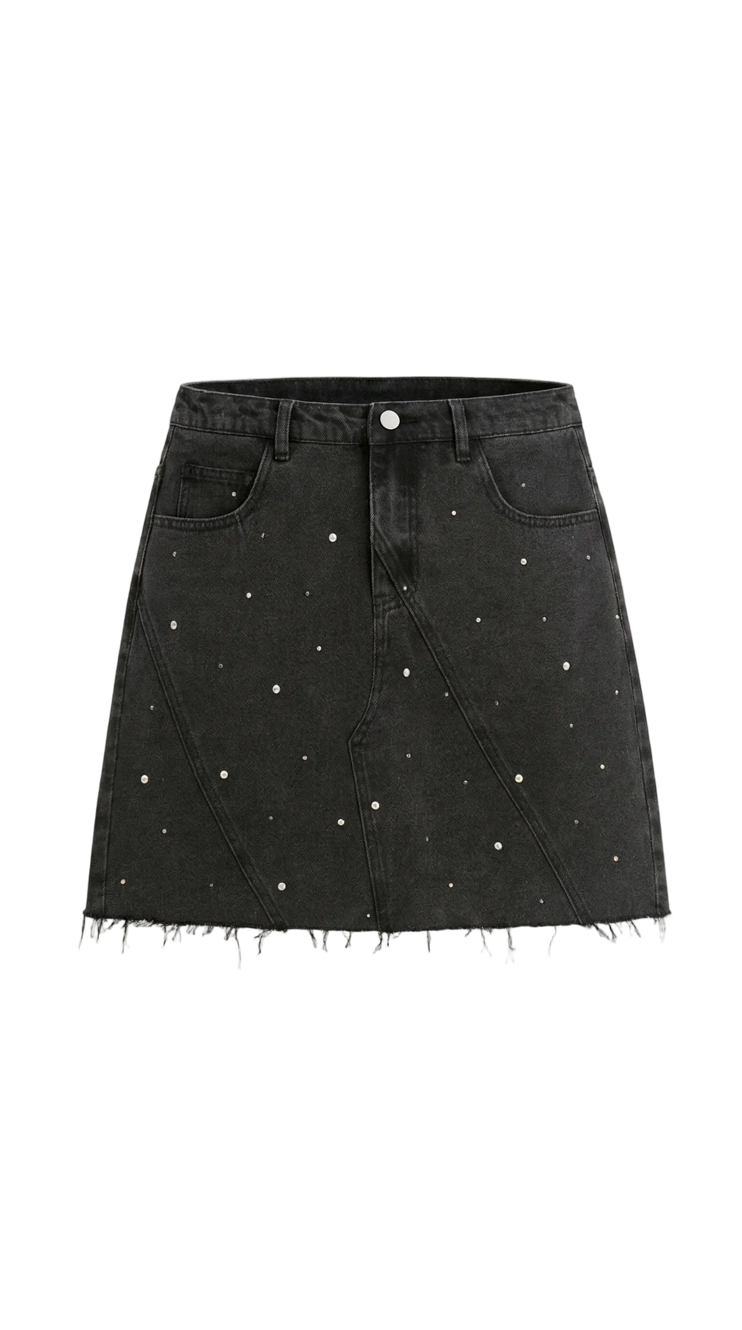 Jupe mini en denim femme avec panneaux avant, fermeture à bouton et ourlet brut-Female Skirts-Gigié